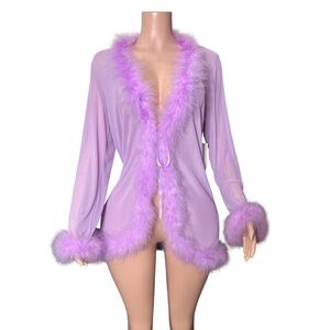 Elegant Purple Feather Trim Robe